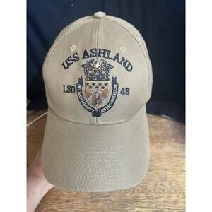 USS Ashland LSD 48 The Corps US Navy Baseball Cap Hat One Size Beige NWOT‎